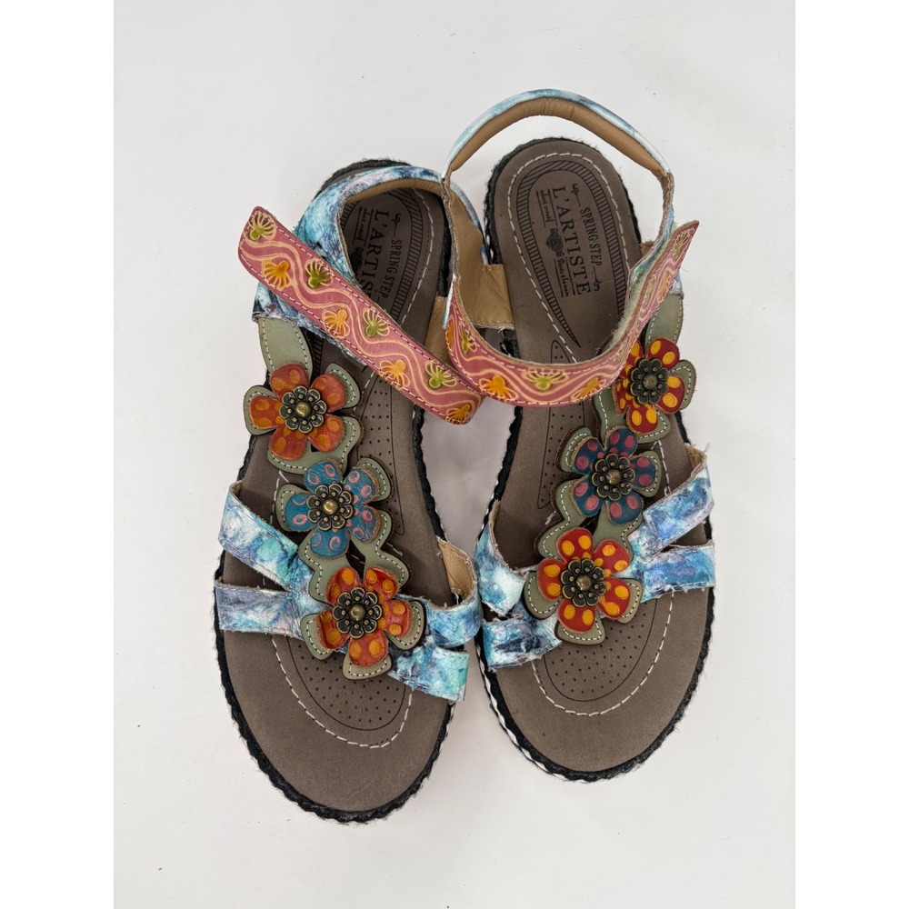 L'Artiste Spring Step Leather Floral Slingback Sandals Multi Color Womens 42 - Picture 7 of 7